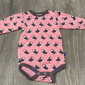 Kickee Pants Pink Puffin Print Long Sleeve One-Piece